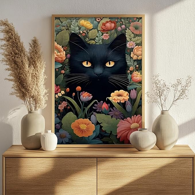 Cat Paint by Numbers for Adult, Cat Paint by Numbers Kit for Adults Beginners, DIY Flower Acrylic Painting on Canvas for Home Wall Art Decor 16x20 Inch