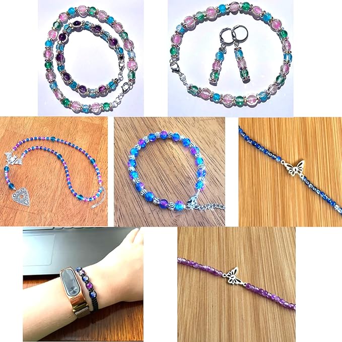 Glass Beads for Jewelry Making, 315Pcs Crackle Round 6/8/10mm Crystal Beads for Bracelet Craft Necklace Earring Making Wine Charms Wind Chimes, Red Amber with Blue Color