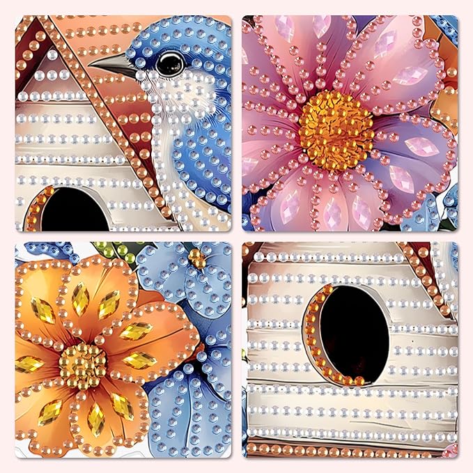MXJSUA Birdhouse Flowers Special Shaped Hanging Diamond Painting Art Kits for Adults, Crystal Rhinestone Acrylic Gem Art Pendant Ornaments Kit for Home Decoration and Gift