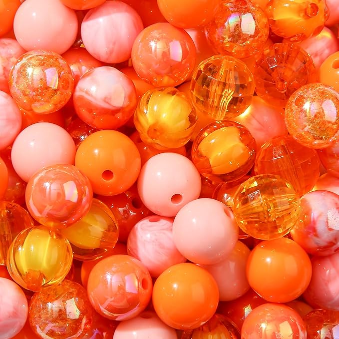 16mm Acrylic Beads 100pcs Orange Focal Spacer Bead Chunk Bubblegum Beads for DIY Crafting Necklace Bracelet Jewelry Making Keychain (Orange)