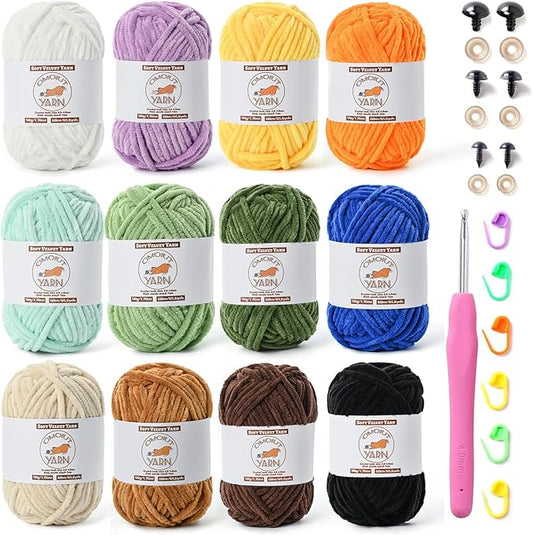 12 Pack Fluffy Velvet Yarn for Crocheting, Chunky Chenille Baby Yarn for Crocheting Soft Blanket, 787 yds Amigurumi Yarns for Knitting, Bulky Multicolored Crochet Yarns Set D
