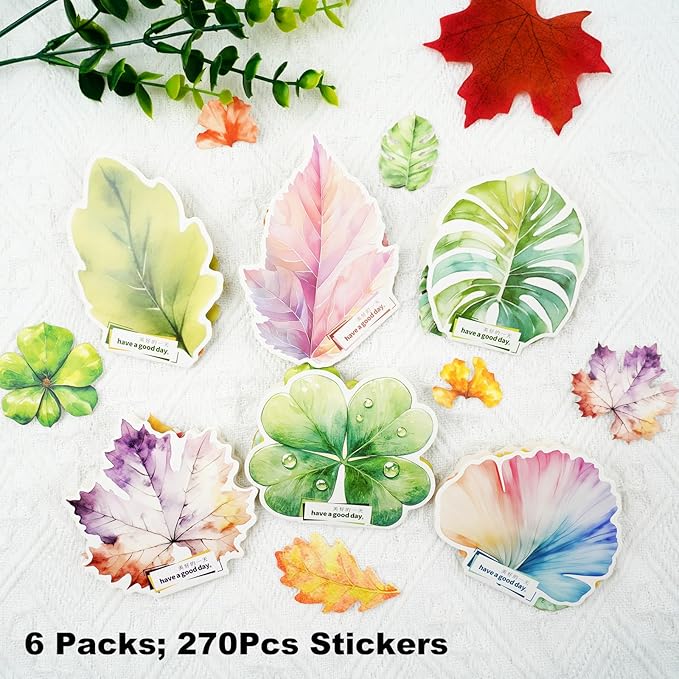 Botanical Leaf Stickers, 270PCS Plant Stickers for Scrapbooks Journals DIY Crafts Writable Cowhide Paper Material