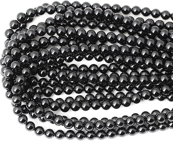 45PCS 8mm Black Smooth Polish Onyx Agate Gemstone Round Loose Beads for Jewelry Making 1 Strand 15"