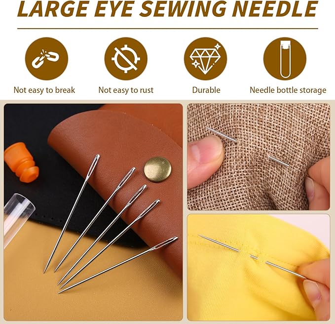 Hand Sewing Needles, 2.56-inch Large Eye Sewing Sharp Needles, Leather Needle Embroidery Thread Needle for Crafts, Repair Stitching with a Bottle(23 PCS)