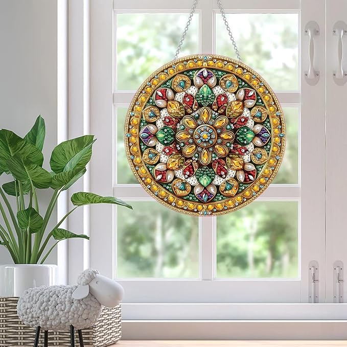 SKRYUIE Flower Hanging Diamond Art Kits for Adults Pendant Suncatcher, Special Shaped Crystal DIY Pearl Diamond Painting Kit, Gift for Mother Spring Summer Window Wreath Decor 7.48 x 7.32 Inch A41