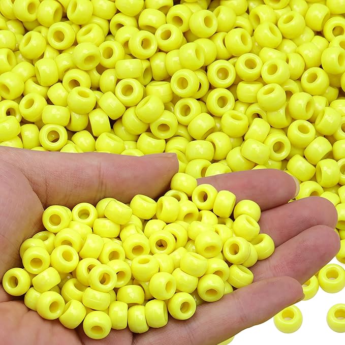 gmma 1000 pcs yellow pony beads for jewelry making - plastic fall beads for friendship bracelets, necklaces - thanksgiving autumn diy party decoration supplies
