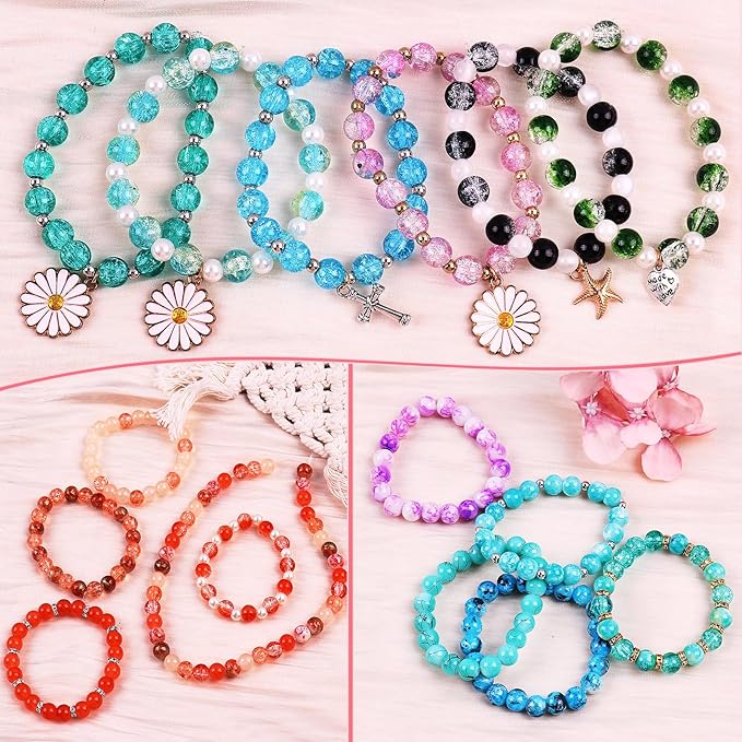 2080Pcs 8mm Glass Beads for Jewelry Making, 72 Colors Crystal Beads Bracelet Making Kit, Round Glass Beads for Bracelets and DIY Crafts, Solid, Crackle and Marble Colors, 3 Box