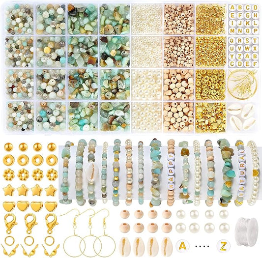 funtopia jewelry making kit for adults, 1562pcs natural stone beads bracelet making kit, jewelry making supplies gemstone crystal marble beads for diy craft bracelet necklace earrings