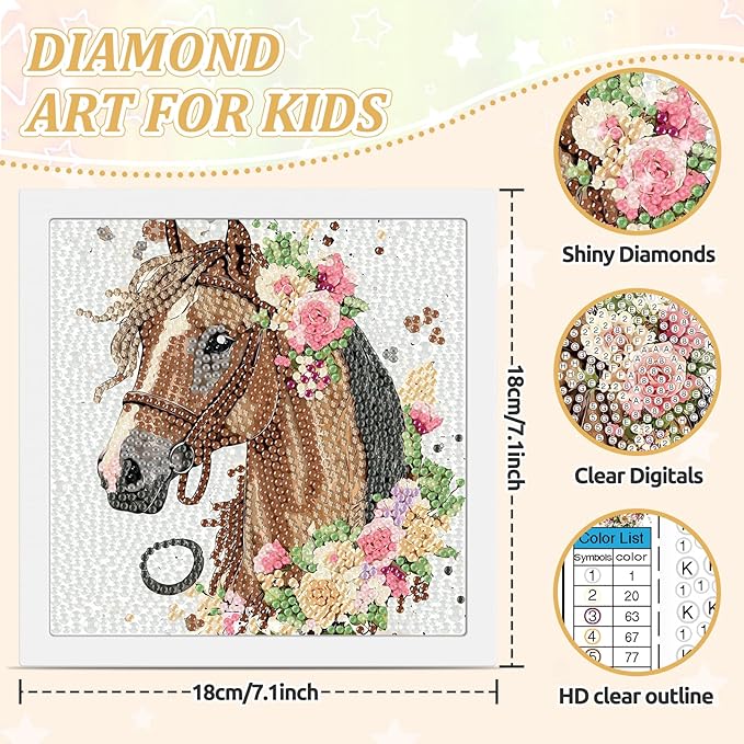 SENQAO Horse Diamond Art Kit for Adults with Frame Art and Crafts for Adults Ages 4-6-8-12 Easy to DIY Diamond Art for Adults and Adult Beginners Home Wall Decoration 7.1x7.1inch