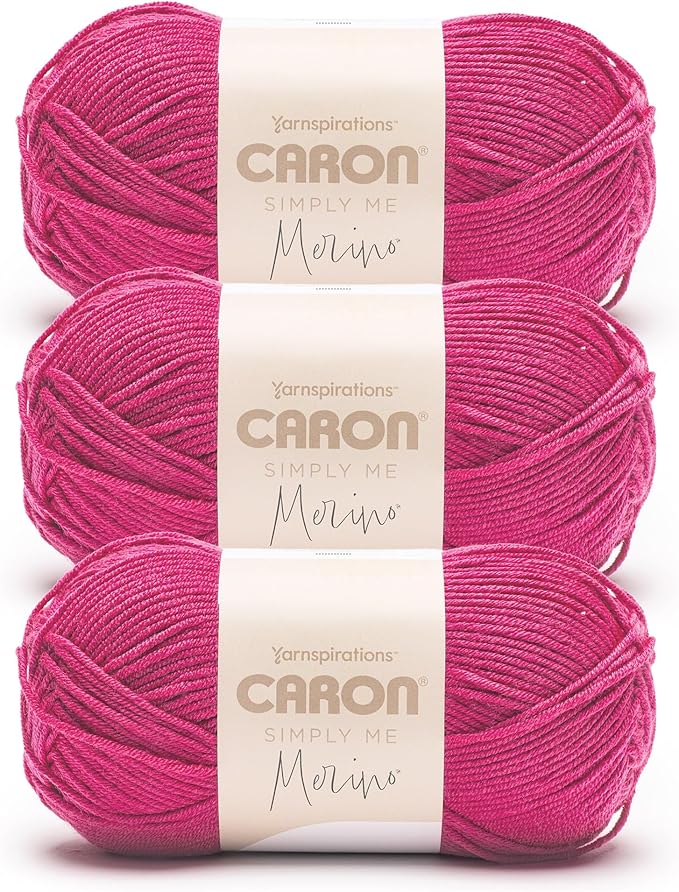 Caron Simply Me Merino Shocking Pink Yarn - 3 Pack of 100g/3.5oz - 50% Acrylic, 50% Merino Wool - #3 DK (Light) - 215 Yards - Knitting/Crochet