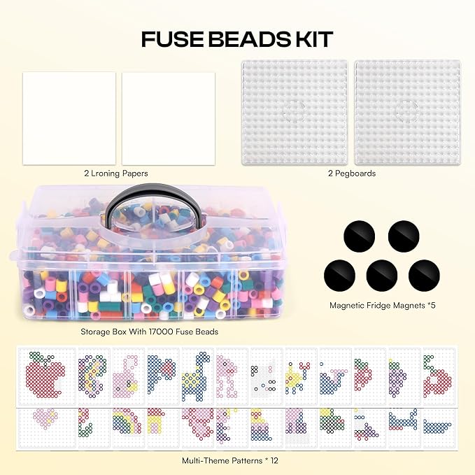caydo 10mm large fuse bead kit, 8 colors melty beads with storage box for craft, xl iron beads set including 2 pegboards, ironing paper for art and craft project, birthday