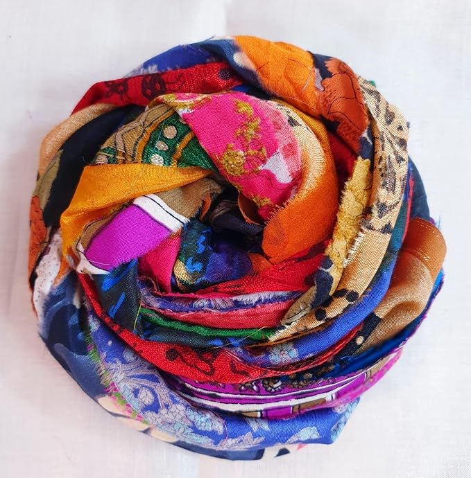 21 Yards Unstitched Recycled Sari Silk Yarn Ribbon Tassels 21 Strips SKEINS Shades Recycled Journal Scrapbook Craft Project Decor DS360 (Sari Silk, 21 Yard)