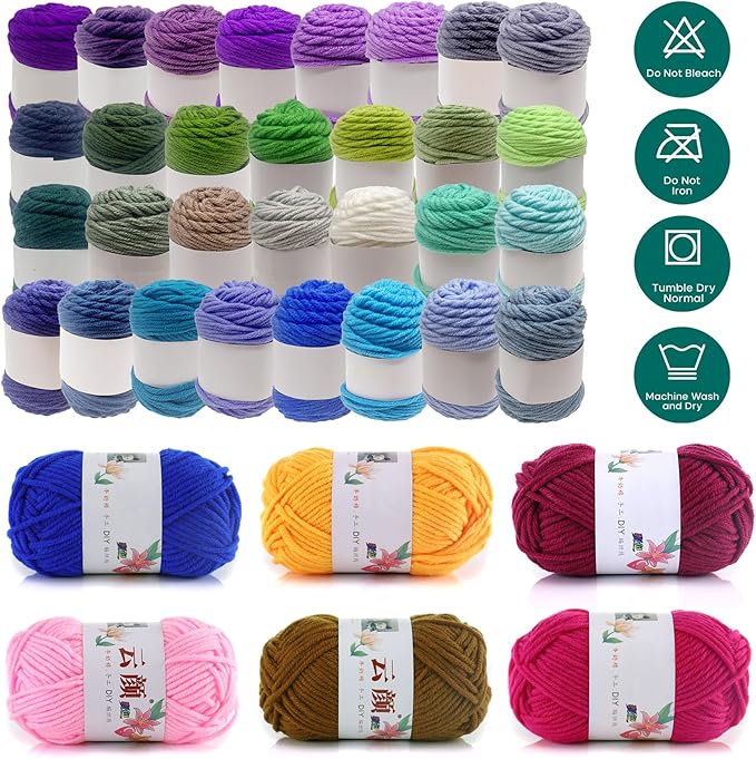 30 Color 15g Assorted Colors Acrylic Yarn for Crocheting & Knitting, Cotton Yarn for DIY, Handicraft & School Projects