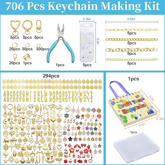 VvLons Lip Gloss Keychain Kit, 706 Pcs Lip Gloss Charms Keychain Kit with Jewelry Tools, All-in-One Lip Gloss Making Kit for DIY Accessories, Bag Charms and Handmade Gift Crafts