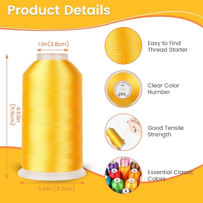 New brothreads - 15 Starter Colors of Huge Spool 5000M Polyester Embroidery Machine Thread for Commercial and Domestic Embroidery Machines