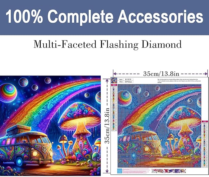 ijbnhd Mushroom Bus Diamond Painting Kits for Adults - Bus Diamond Art Kits for Adults,5D Diamond Painting Mushroom,DIY Full Drill Gem Art and Crafts Kits 14x14inch