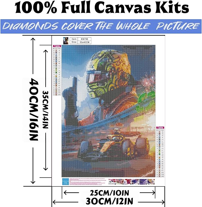 Diamond Art Kits for Adults Racing Driver, DIY 5D Diamond Painting Kit for Beginners Car, Full Round Drill Gem Art Dots for Adults, Diamond Dots Paintings Crafts Home Wall Decor 12X16 Inch