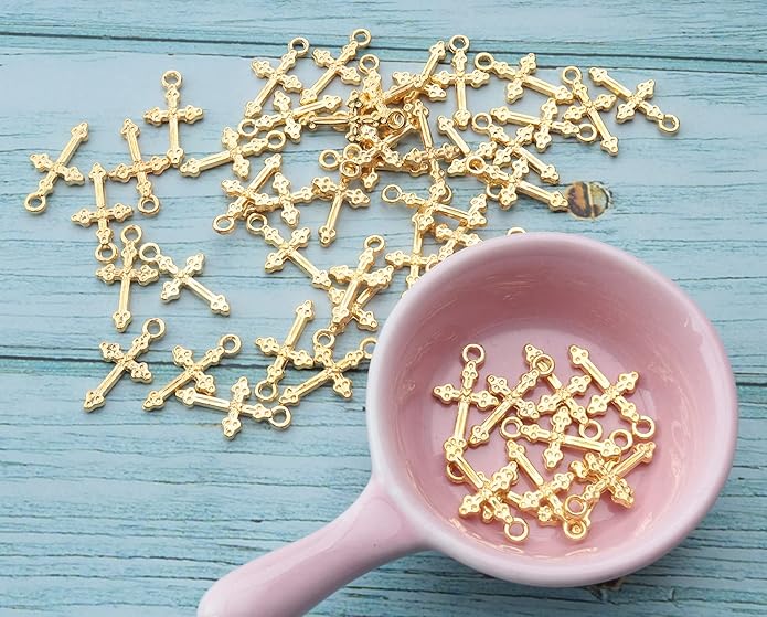 50 Pcs Vintage Crucifix Pendants Beading Charms with Hole Metal Religious Antique Silver Gold Bulk Cross for Jewelry Making Kit DIY Bracelet Necklace Earring Keychain Accessories Supplies