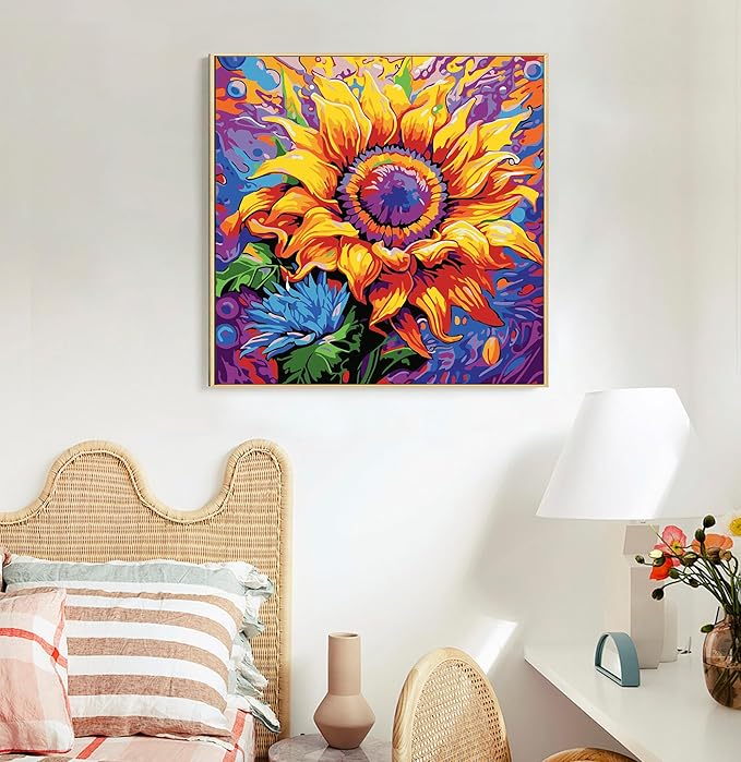 Framed Paint by Numbers Kit for Adults Beginners & Kids Ages 8-12, Sunflower Acrylic Easy Paint by Number with Frame, Watercolor Paint by Number Kits on Canvas Framed (10 * 10 Inch, without Easel)