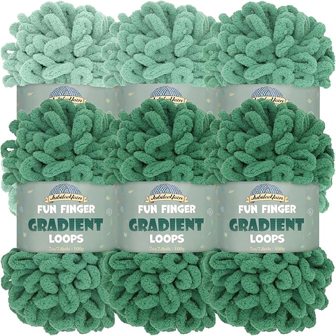 JubileeYarn Fun Finger Gradient Loops Yarn - 100g/Skein Jumbo Polyester - Tellus - 6 Skeins (5 Shades)