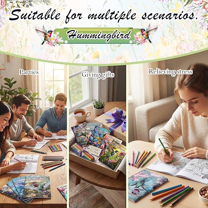 Liliful 144 Pcs Hummingbird Themed Coloring Book Bulk 5x7 Inch Mini Drawing Books with Floral & Hummingbird Patterns, Ideal for Party Favors, Goodie Bag Fillers & Creative Gifts