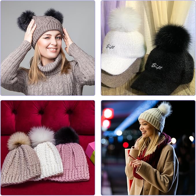 SIQUK 60 Pieces Faux Fur Pom Pom for Hats Fluffy Fox Pom Pom with Elastic Loop for Knitting Hats Beanies Scarves Gloves Keychains Bags（15 Colors, 4 Pcs/Color）
