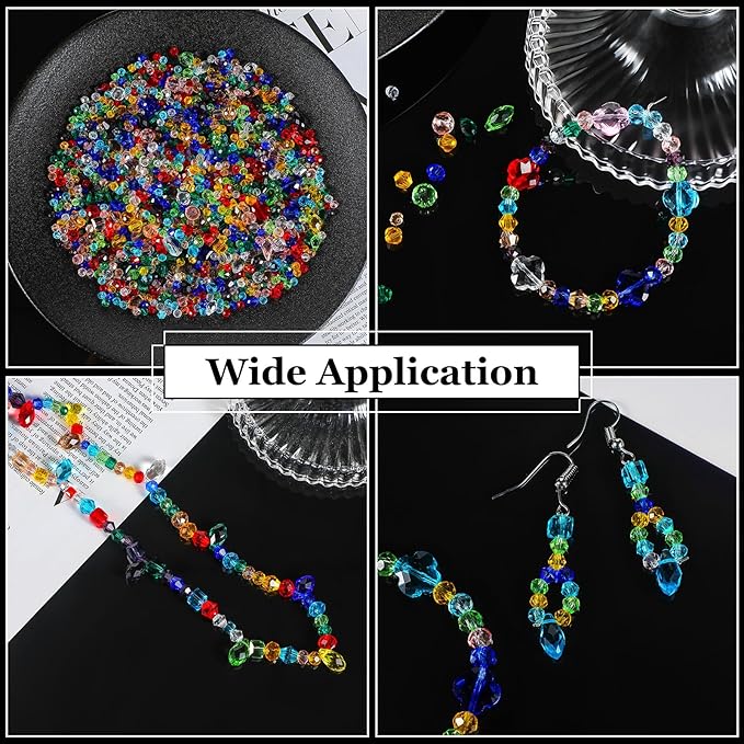 Kigeli 1280 Pcs Glass Beads Bulk Assorted Crystal Beads for Jewelry Making Faceted Teardrop Rondelle Briolette for DIY Crafts Necklace Wristband Earring Kit(Fashion,Multicolor)