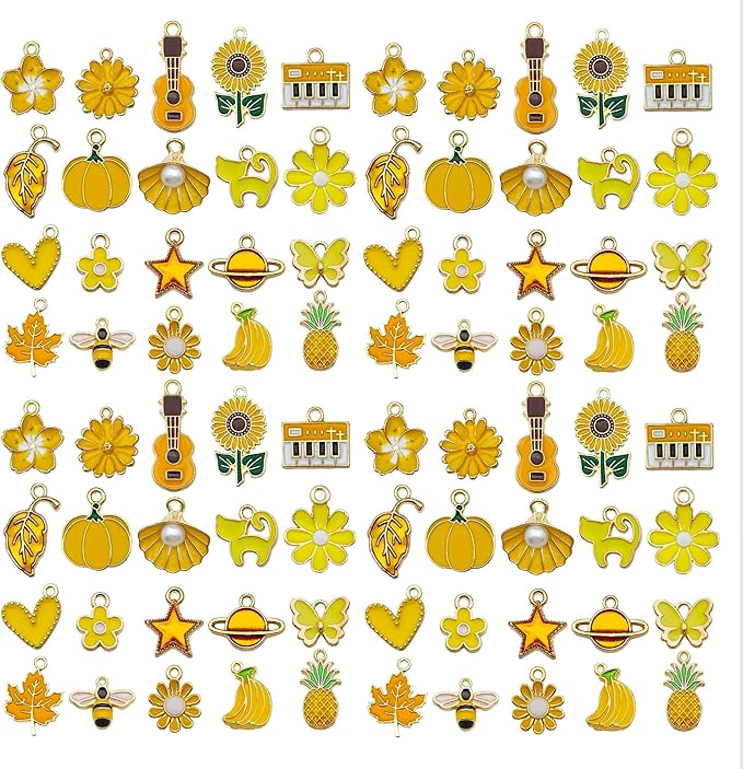WOCRAFT 40pcs 20 pairs Assorted Enamel Bracelet Charms for Jewelry Making DIY Necklace Bracelet Earrings Keychain Crafting Charms Kit Crafts (Yellow-SN990)