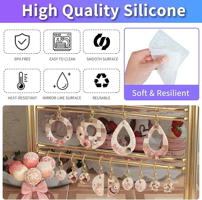 RESIN GO Epoxy Resin Earring Molds, 328 PCs UV Resin Jewelry Molds Kit with Holes, Variety Shapes Keychain Pendant Necklace Bundle Complete Set Clearance, Silicone Molds for Teen Female