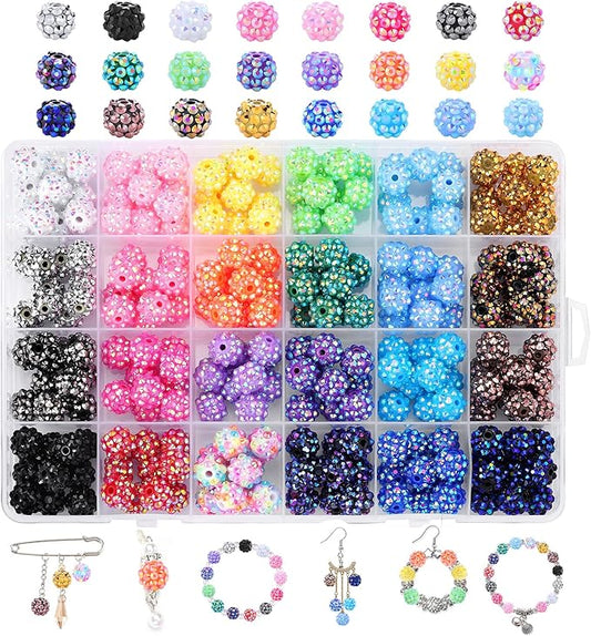 Novani 240pcs 10mm Round Rhinestone Beads for Jewelry Making, Resin & Clay Material, 24 Color Series