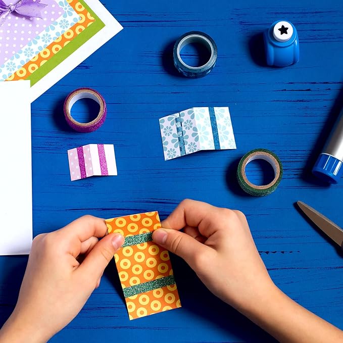 MECCANIXITY 0.6inch x 32.8ft Glitter Tape, Decorative Craft Tape Self Adhesive Stick 1.5cmx10m Purple for Scrapbook, DIY Arts, Gift Wrapping Pack of 3