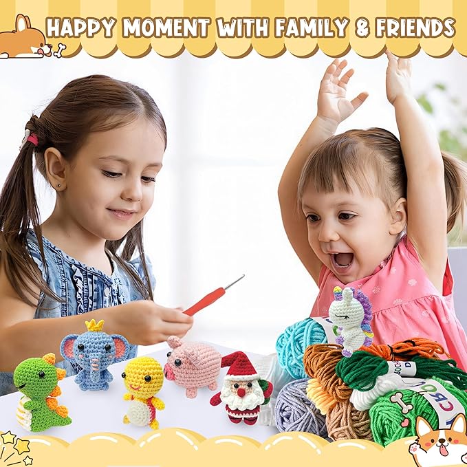 Christmas Gifts Crochet Kit for Beginners – 6PCS DIY Animal Crochet Starter Kit with Step-by-Step Tutorials, Amigurumi Knitting Kit for Kids Ages 8-12 & Adults, Yarn Craft Kit for Holiday Handmade