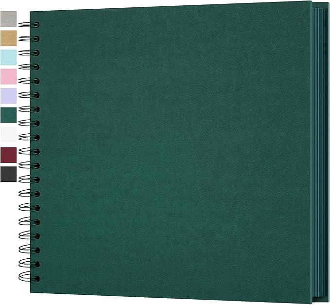 10 x 10 Inch DIY Scrapbook Photo Album Hardcover Kraft Blank Page Acid-Free, 40 Pages (20 Sheets) Memory Book for Wedding Anniversaries Family Baby Memories Small Scrapbooking Projects, Green