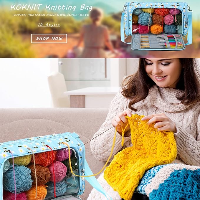 Yarn Bag with Holes for Crochet, Traveling Yarn Storage Organizer Crochet Bag and Tote for Crochet Supplies, Store Huge Amount of Stuff, Carry-on Carrier Bag Case Gifts for People Who Crochet