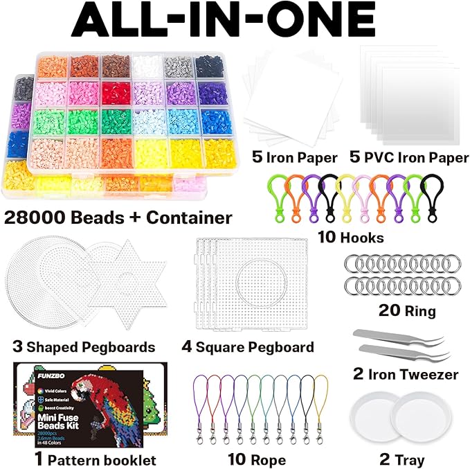funzbo 28000 2.6mm mini size fuse beads set - 48 colors, toys and crafts, arts and crafts, kids room decorations, gifts for girls, boys, kids and teens (non standard size)
