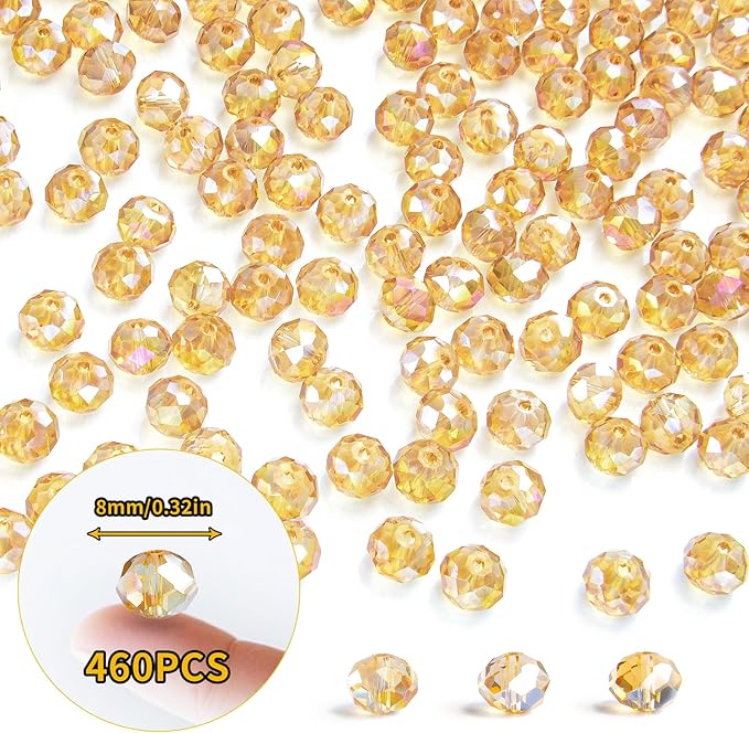laopottbeads 460pcs 8mm crystal glass beads for jewelry making beads for bracelets necklace pendants making supplies(gold champagne)