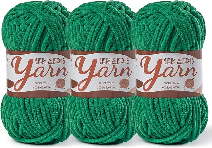 3 Pack Fluffy Velvet Yarn for Crocheting，Baby Blanket Yarn for Crocheting Soft，150g(196.8yds) Amigurumi Yarns，Plush Chenille Crochet Yarns，Puzzle Yarn for Crochet Weaving Craft(3 Greener)
