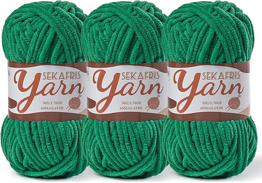 3 Pack Fluffy Velvet Yarn for Crocheting，Baby Blanket Yarn for Crocheting Soft，150g(196.8yds) Amigurumi Yarns，Plush Chenille Crochet Yarns，Puzzle Yarn for Crochet Weaving Craft(3 Greener)