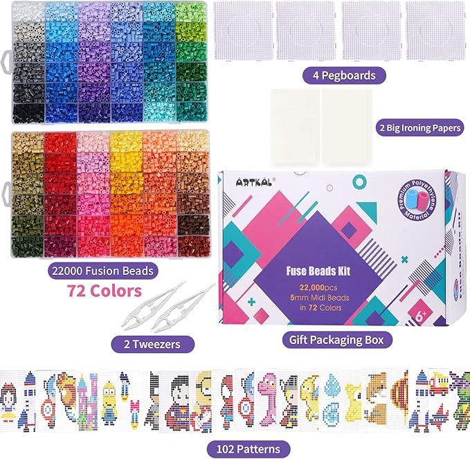 artkal fuse beads 22000 melty beads with 4 pegboards 100 patterns 2 tweezers 2 ironing paper