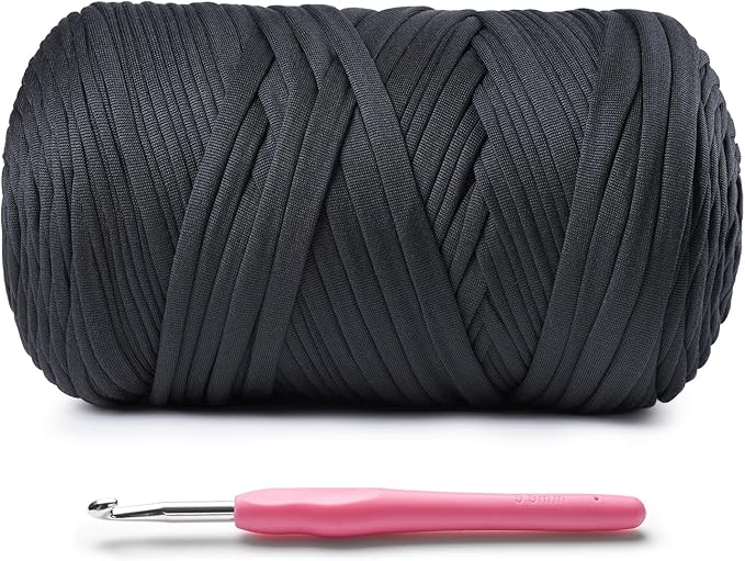 Elastic Fabric T Shirt Yarn for Crocheting，Beginner Crochet Yarns with Polyester Spandex Blend,Total 400g/114yds Soft Tshirt Yarn for Crochet Crafts/Bags/Baskets（Carbon Gray）