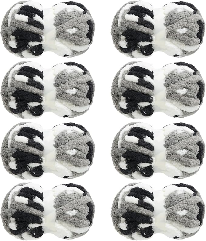 MABOZOO Tie Dye Chunky Yarn for Crocheting 8 Pack,White Fluffy Jumbo Chenille Yarn,Soft Plush Yarn Bulky,Giant Thick Fuzzy Yarn for Hand Knitting or Arm Knitting (29 yds,8 oz Each Skein)