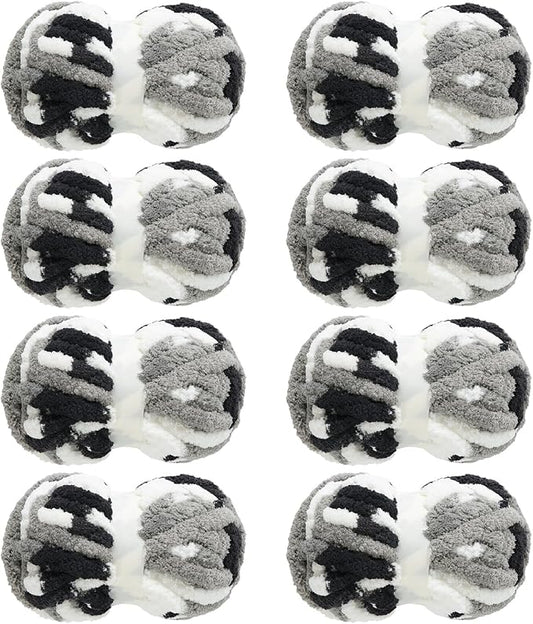 MABOZOO Tie Dye Chunky Yarn for Crocheting 8 Pack,White Fluffy Jumbo Chenille Yarn,Soft Plush Yarn Bulky,Giant Thick Fuzzy Yarn for Hand Knitting or Arm Knitting (29 yds,8 oz Each Skein)