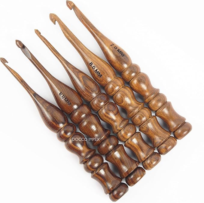 Wooden Crochet Hooks Set Rosewood Needles for Knitting & Crocheting Size 4mm to 8mm Ergonomic Soft and Comfortable Grip Handle “Yarn Accesories (Set of 5)