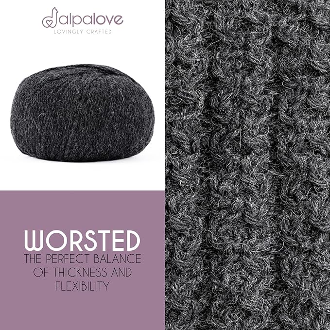 Worsted Set (6 x 1.75 oz) Super Soft Baby Alpaca Knitting Yarn Anthracite 656 Yards