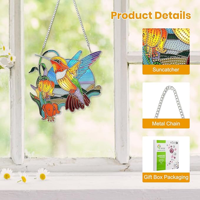 EOBROMD Diamond Hanging Art Kits for Adults Bird, Flower DIY Special Shaped Rhinestone Kits for Adults, Diamond Art Painting Suncatcher, Window Pendants Home Garden Wall Hanging Ornament