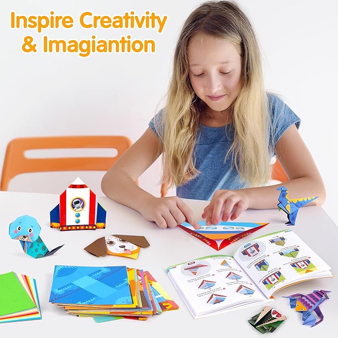 Mocoosy 224 Sheets Origami Paper Kit for Kids Ages 5-8 8-12, Folding Paper Set with Origami Book, Art Craft Supplies Boys Girls 9-12, Travel Game Car Road Trip Activities Easter Basket Stuffer Gifts