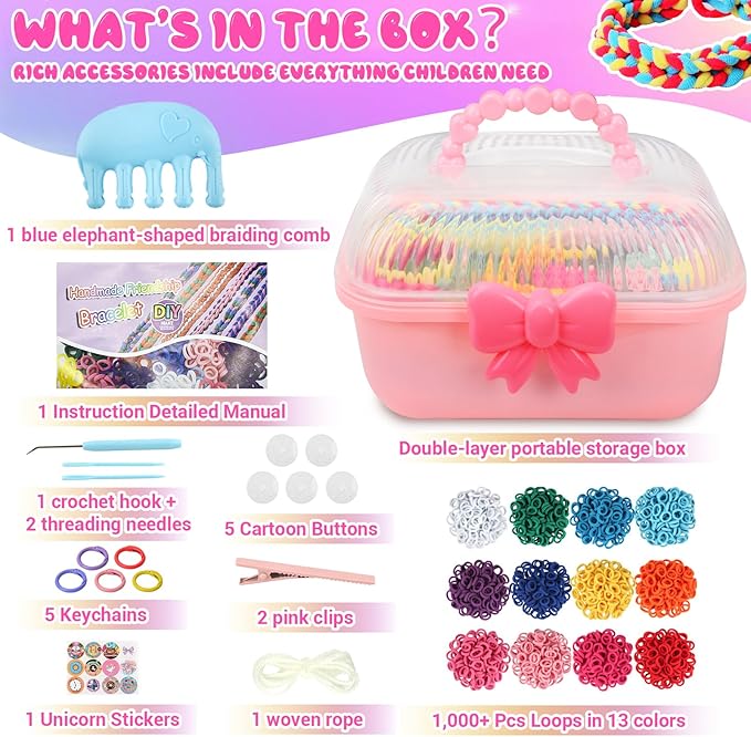 SKEFOLI Kids Bracelet Making Kit, DIY Rubber Band Jewelry Making Set, Arts and Crafts Supplies for Girls Ages 6-12, Craft Tools with Accessories & Portable Carry Bag