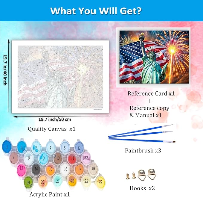 Artunion American Statue Liberty Paint by Numbers Kit for Adults,Famous American Symbols Paint by Number Kits, DIY Oil Painting Paint by Number Kits on Canvas Arts Craft for Home Wall Decor 16x22 Inch