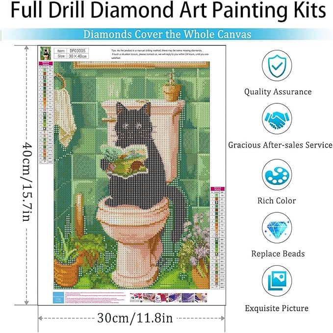 ARPADAMO Diamond Art Kits for Adults,5D Animal Diamond Painting DIY Black Cat Diamond Art Diamond Painting Kits for Adult,Round Full Drill Diamonds, Diamond Art Kits for Home Decor-12x16inch