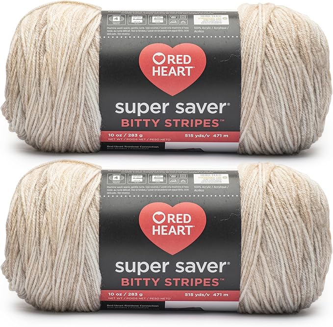 Red Heart Super Saver Bitty Stripes Moonbeam Yarn - 2 Pack of 10oz/283g - 100% Acrylic - #4 Worsted (Medium) - 515 Yards - Knitting/Crochet